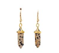 Ohrringe Hängend,Elegante Dalmatiner-Jaspis-Tropfenohrringe Mit Spitzem Anhänger, Baumelnde Goldene Hakenohrringe, Edelsteinohrringe, Heilkristall-Schmuck, Geschenk Für Mädchen, Mutter Und Ehefrau
