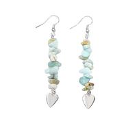 Ohrringe Hängend,Trommelstein-Amazonit-Tropfenohrringe Mit Herz-Anhänger, Lange Baumelnde Hakenohrringe, Heilkristall, Reiki-Balance, Chakra-Schmuck, Geschenk Für Mädchen, Mutter, Ehefrau