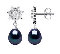 Ohrringe Hängeohrringe Süßwasserperlen Schmuck Schwarze Birnen 7-8 mm 925 Einheitsgröße