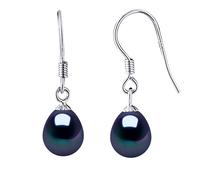 Ohrringe Haken Süßwasserperlen 7-8mm Schwarze Birnen 925 Einheitsgröße