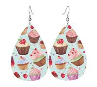 Ohrringe mit Cupcake-Muster für Frauen, tropfenförmig, Leder, doppelseitig, baumelnde Ohrringe, leicht, Damen-Ohr-Accessoires, Schmuck, Mode, Geburtstagsgeschenk