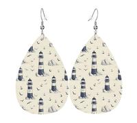 Ohrringe mit Leuchtturm-Möwen-Anker-Druck für Damen, modische Teardrop-Leder-Ohrringe für Frauen, trendige, bunte Tränenohrringe, Schmuck