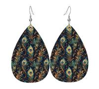 Ohrringe mit Pfauenfeder-Druck für Damen, modische tropfenförmige Leder-Ohrringe für Damen, trendig, farbenfroh, Tropfenohrring Schmuck