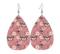 Ohrringe mit rosa Schmetterlings-Blumendruck für Damen, modische Tropfen-Leder-Ohrringe für Damen, trendig, bunte Tropfen-Ohrringe