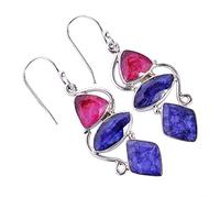 Ohrringe mit Rubin und blauem Saphir, natürlicher Geburtsstein, für Ehefrau, Mutter, Geburtstag, Jahrestag, Schmuck, 8 mm, 14 x 7 mm, 12 x 10 mm, Sterlingsilber, Rubin und Saphir