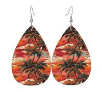 Ohrringe mit tropischem Sonnenuntergang-Landschaftsdruck für Damen, modische Tropfenohrringe aus Leder für Frauen, trendige, bunte Tränen-Ohrringe