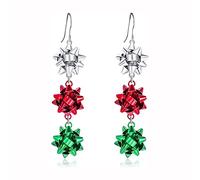 Ohrringe mit Weihnachtsschleifen, Blume, baumelnde Haken-Ohrringe, rot, grün, weiß, Einfädler, Quaste, Kronleuchter, Ohrringe, Ohrstecker, Weihnachtsschmuck, Geschenke für Frauen und Mädchen, BFF