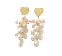 Ohrringe,Natürliche Perlen-Tropfenohrringe Für Frauen, Perlenquaste, Perlenohrringe, Vintage-Goldene Herz-Ohrstecker, Hypoallergene Anhänger-Ohrringe, Charm-Schmuck Für Hochzeit, Abschlussball,
