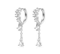 Ohrringe Silber 925 Creolen mit Anhänger, Kleine Rund Tropfen Ohrhänger Silber 925 Lang CZ Hängend, Hängeohrringe Silber Mit Kette Verbunden Modeschmuck Geschenk für Freundin Mama