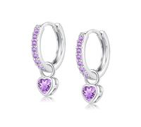Ohrringe Silber 925 Hängend Creolen Klein Mit Herz Rund Zirkonia für Damen Mädchen Herren (Purple-Herz)