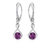 Ohrringe Silber 925 Hängend für Damen Infinity Unendlichkeit Ohrhänger Mädchen Hängeohrringe mit Rund Kristallen Stein 12 Geburtsstein Schmuck für Sie Geschenk Muttertag (06-Juni - Amethyst)