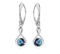 Ohrringe Silber 925 Hängend für Damen Infinity Unendlichkeit Ohrhänger Mädchen Hängeohrringe mit Rund Kristallen Stein 12 Geburtsstein Schmuck für Sie Geschenk Muttertag (11-November - Bermuda)