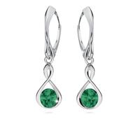 Ohrringe Silber 925 Hängend für Damen Infinity Unendlichkeit Ohrhänger Mädchen Hängeohrringe mit Rund Kristallen Stein 12 Geburtsstein Schmuck für Sie Geschenk Muttertag (05-Mai - Emerald)