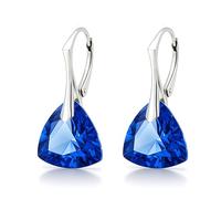 Ohrringe Silber 925 Hängend für Damen Ohrhänger Hängeohrringe mit Triangel Kristallen Dreieck Stein 12 Geburtsstein Schmuck für Sie Ohrringe Mädchen Geschenk Muttertag (03-März - Sapphire)