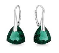 Ohrringe Silber 925 Hängend für Damen Ohrhänger Hängeohrringe mit Triangel Kristallen Dreieck Stein 12 Geburtsstein Schmuck für Sie Ohrringe Mädchen Geschenk Muttertag (05-Mai - Emerald)
