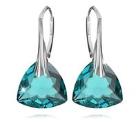 Ohrringe Silber 925 Hängend für Damen Ohrhänger Hängeohrringe mit Triangel Kristallen Dreieck Stein 12 Geburtsstein Schmuck für Sie Ohrringe Mädchen Geschenk Muttertag (13 - Blue Zircon)