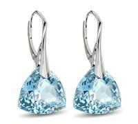 Ohrringe Silber 925 Hängend für Damen Ohrhänger Hängeohrringe mit Triangel Kristallen Dreieck Stein 12 Geburtsstein Schmuck für Sie Ohrringe Mädchen Geschenk Muttertag (02-Februar - Aquamarine)