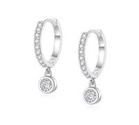 Ohrringe Silber 925, Ohrringe Silber Hängend Creolen Silber 925 Klein mit Herz Rund Zirkonia für Damen Mädchen Herren (silber-rund)