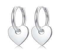 Ohrringe Silber 925 Ohrringe Silber Hängend für Damen Mädchen Herren, Creolen Silber 925 Rund Herz 14K Gold Huggie Creolen Rosegold Ohrhänger Geschenk (Silber-Herz)