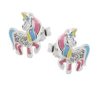 Ohrstecker 10x8mm Kinderohrringe Einhorn, farbige Einlagen Zirkonia 925 Silber