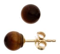 Ohrstecker Kugel 333 Gold Gelbgold 2 Tigeraugen braun Ohrringe Goldohrstecker