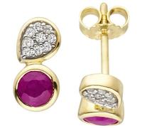 Ohrstecker 333 Gold Gelbgold 18 Zirkonia 2 Rubine Ohrringe Goldohrringe