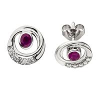 Ohrstecker 375 Gold Weißgold 10 Zirkonia 2 Rubine Ohrringe Rubinohrringe