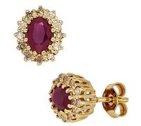 Ohrstecker 585 Gold Gelbgold 24 Diamanten 0,24 ct. 2 Rubine rot