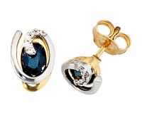Ohrstecker 585 Gold Gelbgold Weißgold 10 Diamanten 2 Safire blau Ohrringe