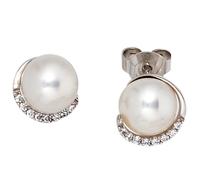 Ohrstecker 585 Gold Weißgold 2 Süßwasser Perlen 16 Diamanten Brillanten Ohrringe