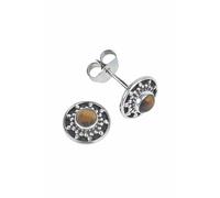 Ohrstecker 925 Silber Tigerauge brauner Stein Edelstein Ohrringe echt Silber Damen Sterling Silber Stecker Geschenk (MOS-107-18)