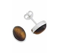 Ohrstecker 925 Silber Tigerauge brauner Stein Edelstein Ohrringe echt Silber Damen Sterling Silber Stecker Geschenk(MOS-040-18)