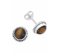 Ohrstecker 925 Silber Tigerauge brauner Stein Edelstein Ohrringe echt Silber Damen Sterling Silber Stecker Geschenk(MOS-041-18)