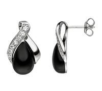 JOBO Ohrstecker 925 Sterling Silber 2 Onyxe schwarz 14 Zirkonia Ohrringe