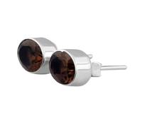 Ohrstecker aus seltenem, natürlichem Rauchquarz (10 x 6 mm) |, versilbert | Ovaler, facettierter Solitär-Ohrstecker im minimalistischen Stil | LK_VSTD_0722