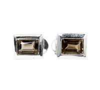 Ohrstecker aus seltenem, natürlichem Rauchquarz (10 x 8 mm) |, versilbert | Kissenförmiger, facettierter Solitär-Ohrstecker im minimalistischen Stil | LK_VSTD_0910