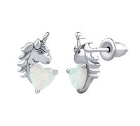 Ohrstecker aus Silber 925 Einhorn Esma mit weißem Opal in Herzform