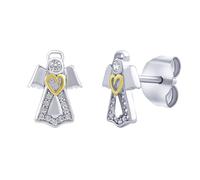 Ohrstecker aus Silber 925 Engel Abariel mit Brilliance Zirconia und vergoldetem Herzen