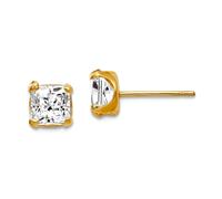 Ohrstecker für Damen, 14 Karat Gelbgold, poliert, 5 mm, quadratisch, Zirkonia, 5 x 5 mm