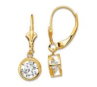 Ohrstecker für Damen, 14 Karat Gelbgold, poliert, 6 mm, Zirkonia, Klappbügel, 25 x 7 mm breit