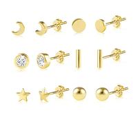 Ohrstecker für Damen, 6 Paar Ohrstecker 925 Sterling Silber Gold Multipack Kleine Gold Ohrringe für Frauen Mädchen Hypoallergen Mini Blatt Kugel Zirkonia