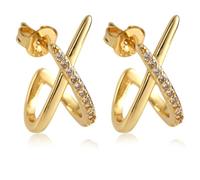 Ohrstecker für Damen Trendig, Schlicht Zierlich X-Ohrringe Ohrstecker Zirkonia Minimalistischer Schmuck Geschenk für Frauen (Gold)