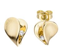 Ohrstecker Herz 585 Gold Gelbgold matt 2 Diamanten Brillanten Ohrringe