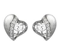 JOBO Ohrstecker Herz 925 Sterling Silber eismatt 16 Zirkonia Ohrringe Silberohrringe