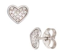 Ohrstecker Herz Herzen 585 Gold Weißgold 34 Diamanten 0,14ct. Ohrringe