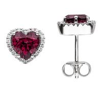 Ohrstecker Herzen 585 Gold Weißgold 2 Rhodolithe 48 Diamanten Brillanten
