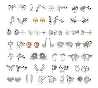 Ohrstecker in Herzform, weißvergoldet, versilbert, niedliches Tier, Sterne, Schnee, hypoallergen, 30 Paar