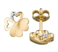 Ohrstecker Kleeblatt 333 Gold Gelbgold teil matt 4 Zirkonia Ohrringe