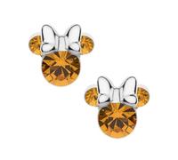 Ohrstecker Minnie-Maus mit Geburtsstein, Disney für Mädchen, Silber, Disney-Schmuck, verziert mit Zirkonia, Gelb