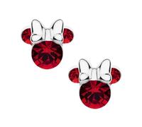 Ohrstecker Minnie-Maus mit Geburtsstein, Disney für Mädchen, Silber, Disney-Schmuck, verziert mit Zirkonia, Rot